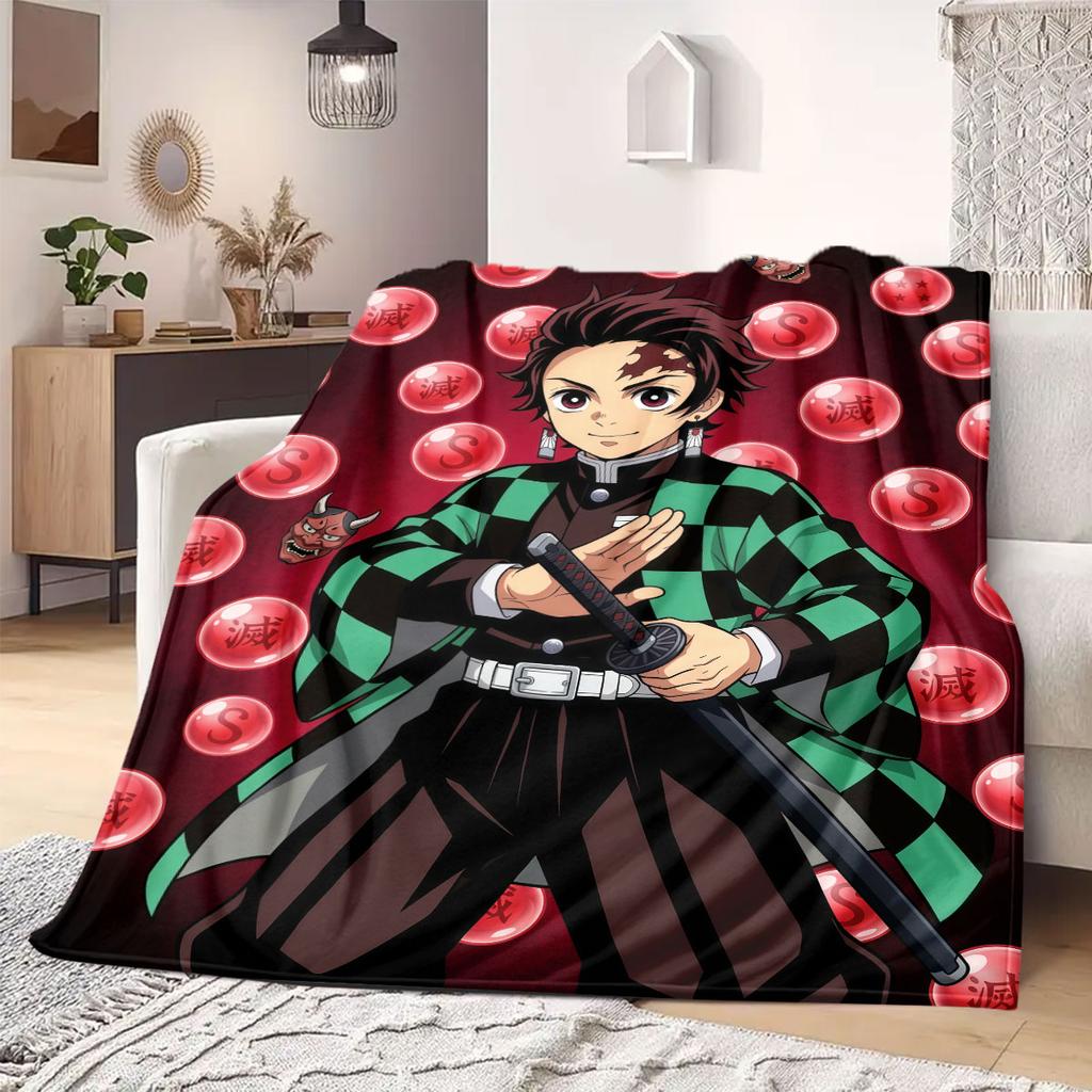 Demon Slayer Fancy Cartoon Flannel Blanket, Print Design for Home, Soft Comfortable Throw for Couch and Outdoor Picnic_LIAN