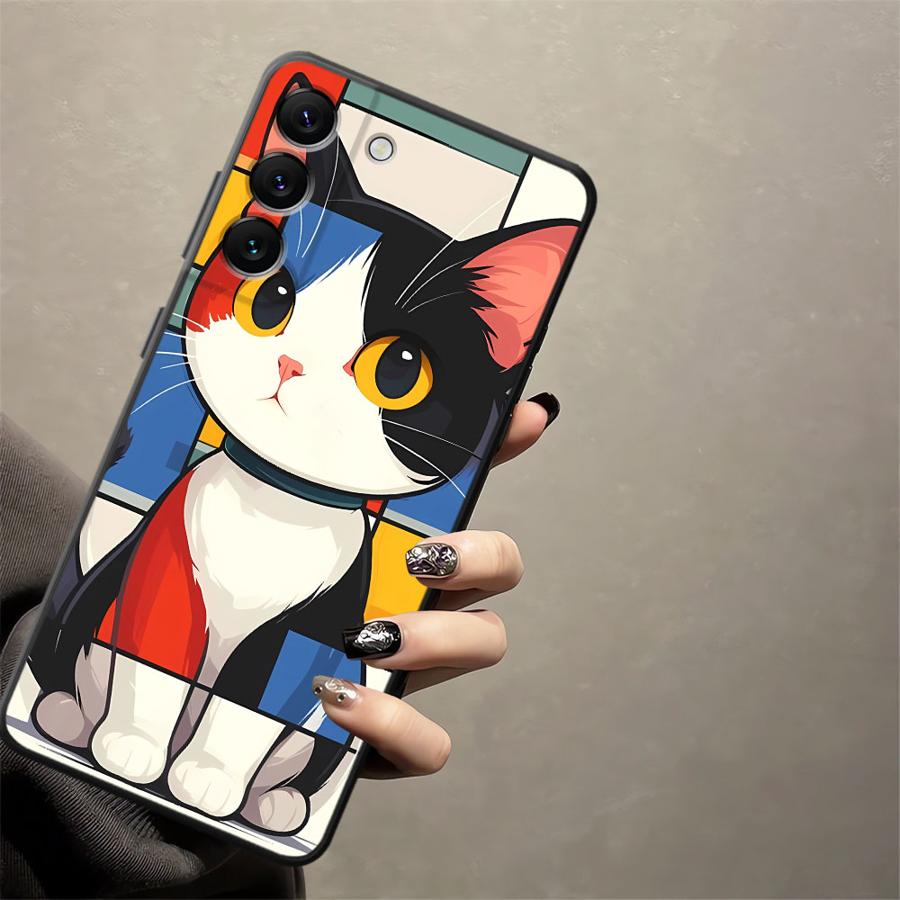 Black Soft Phone Cover Case for Samsung Galaxy A50 A17 A06 A20 A13 A70 A30 A15 A10 A12 A05 A04 A40 A16 Cartoon Cat