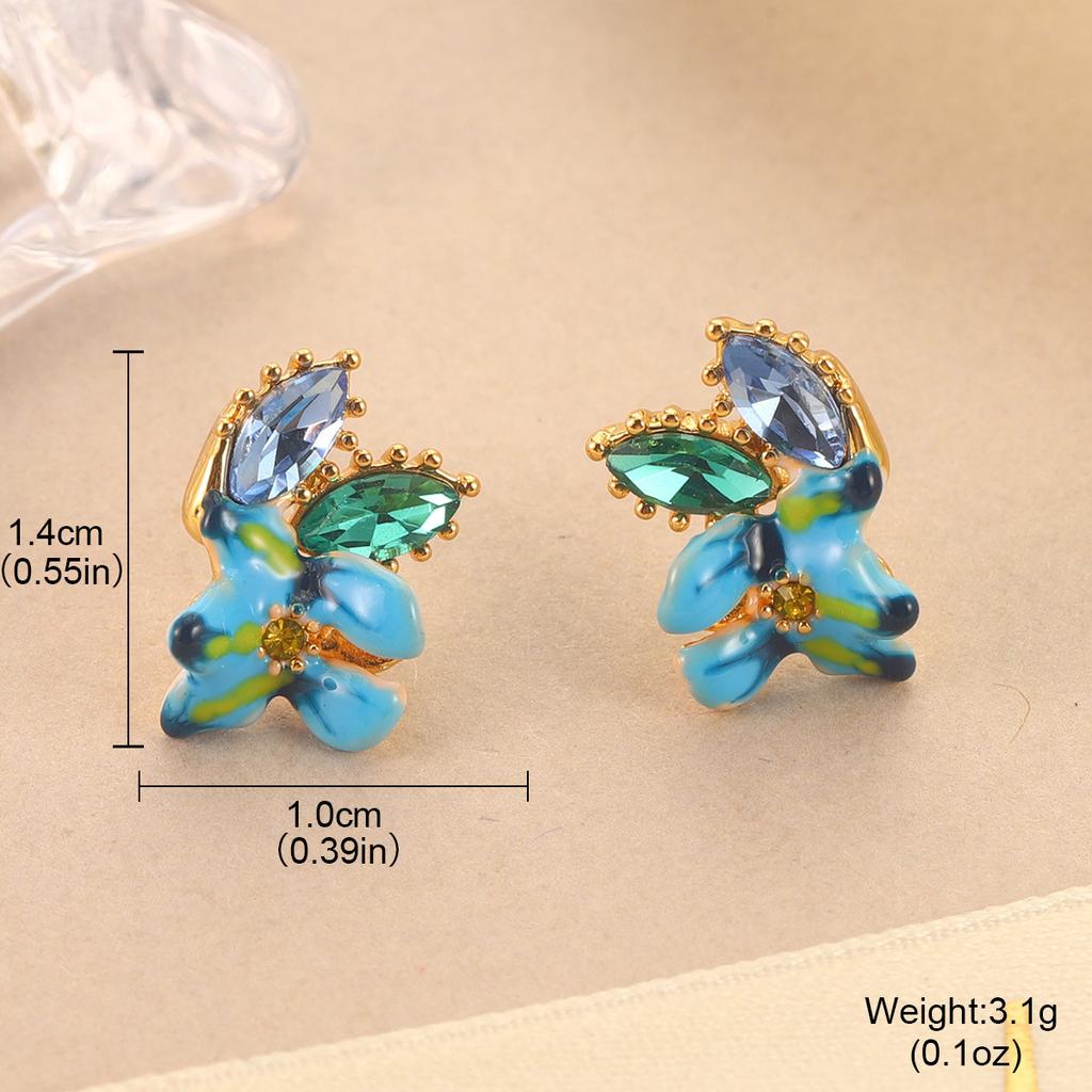 Mini kolczyki kwiatowe proste nowe kolczyki kolor emaliowany kropla oleju diament trójwymiarowe słodki temperament kolczyki