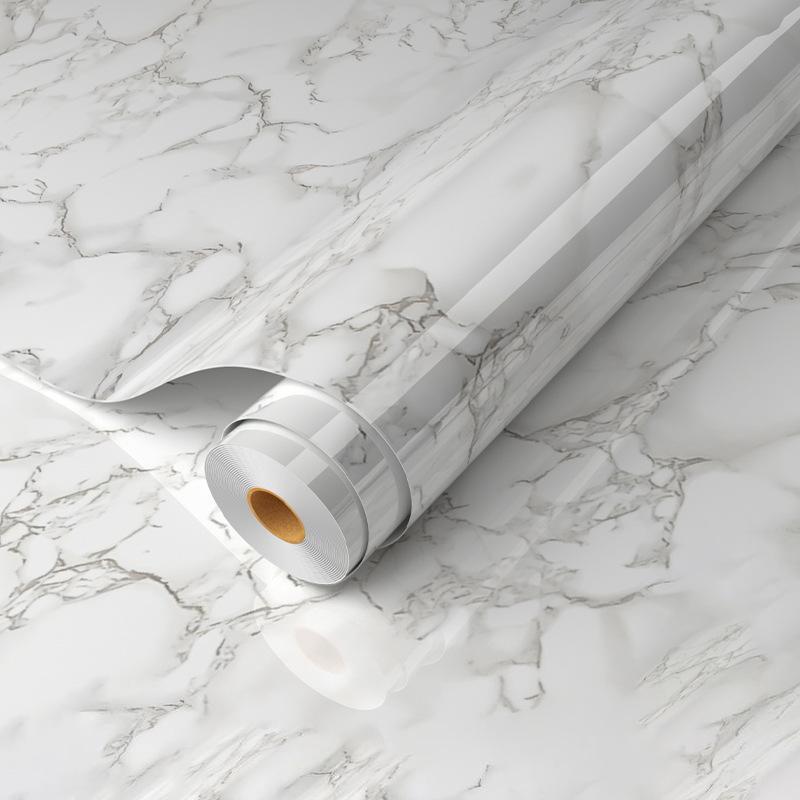 Self Adhesive Marble Grain Contact Paper Waterproof Oil Proof Stain Resistant Easy Clean for Kitchen Countertop Bathroom Renovation