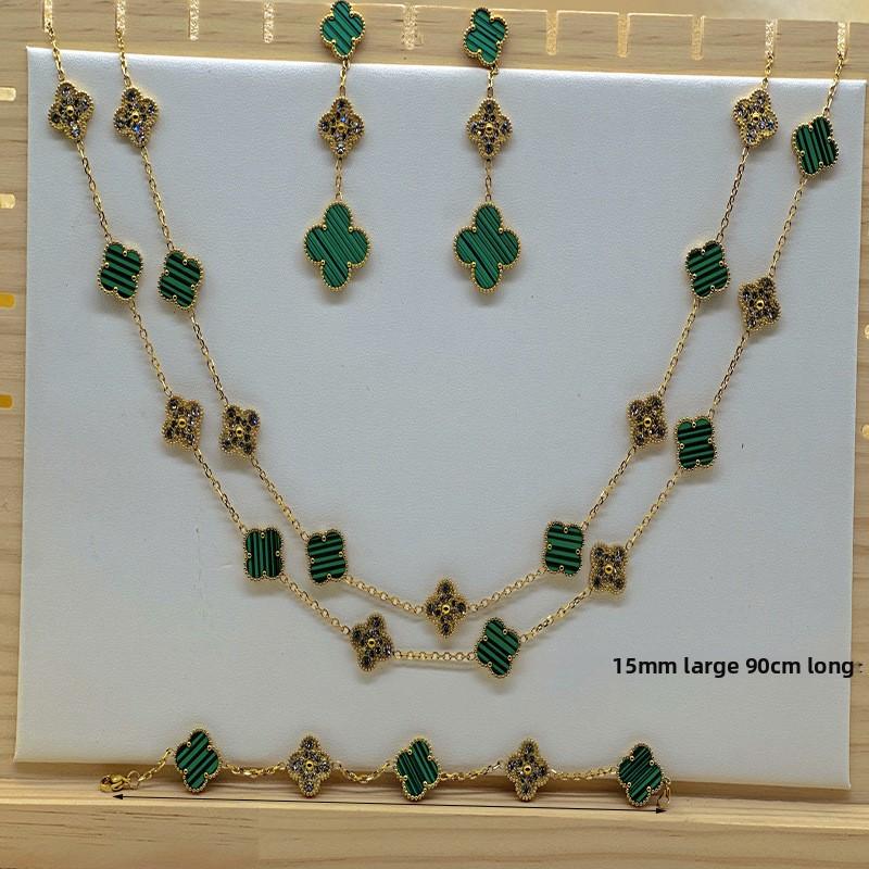 

Бутик Ожерелье из 20 цветков клевера-четырехлистника, Цепочка на ключицу с клевером-четырехлистником на удачу, 90 см, Ожерелье из белого перламутра 18K