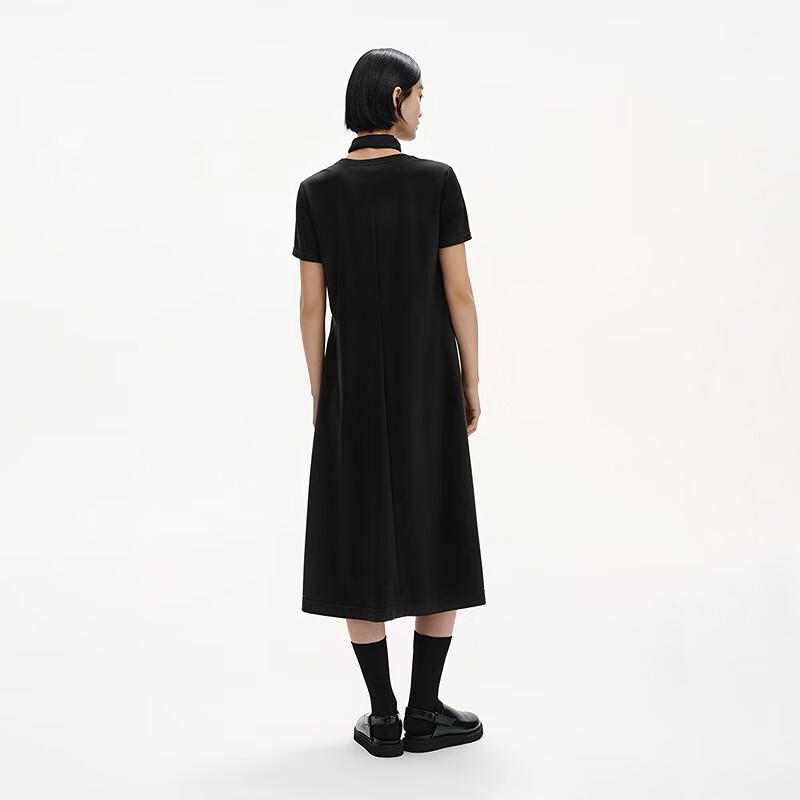 Broadcast Elegant Waist-Cinching Short Sleeve Mid-Length Black Dress