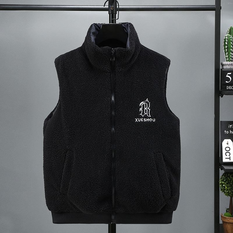 

Double-sided autumn and winter lamb down vest for boys and students, versatile, young and young, cold-proof and warm down cotton vest M (60-42.5 kg) чорний