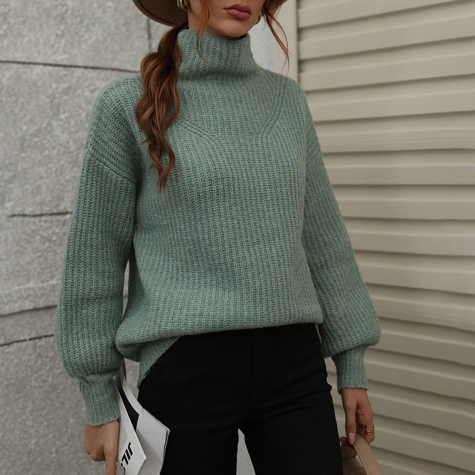 

Женский однотонный вязаный свитер с высоким воротом и длинными рукавами, пуловер, свитер S зелёный