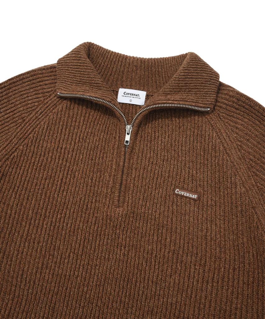 COVERNAT Authentic Wappen Half Zip Knit Brown