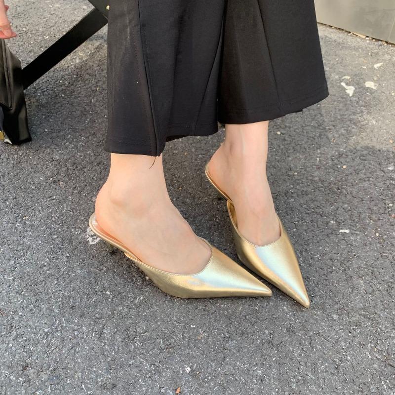 New Fashion Mules Women Slippers Summer Pointed Toe Thin High Heels Shoes Concise Casual Vacation Female Sandals