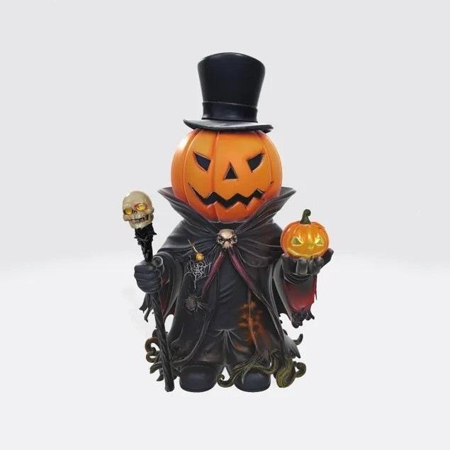Halloween Resin Scary Pumpkin Lantern, Tabletop Art Decor, Handcrafted Horror Pumpkin Light, Holiday Ornament Gift