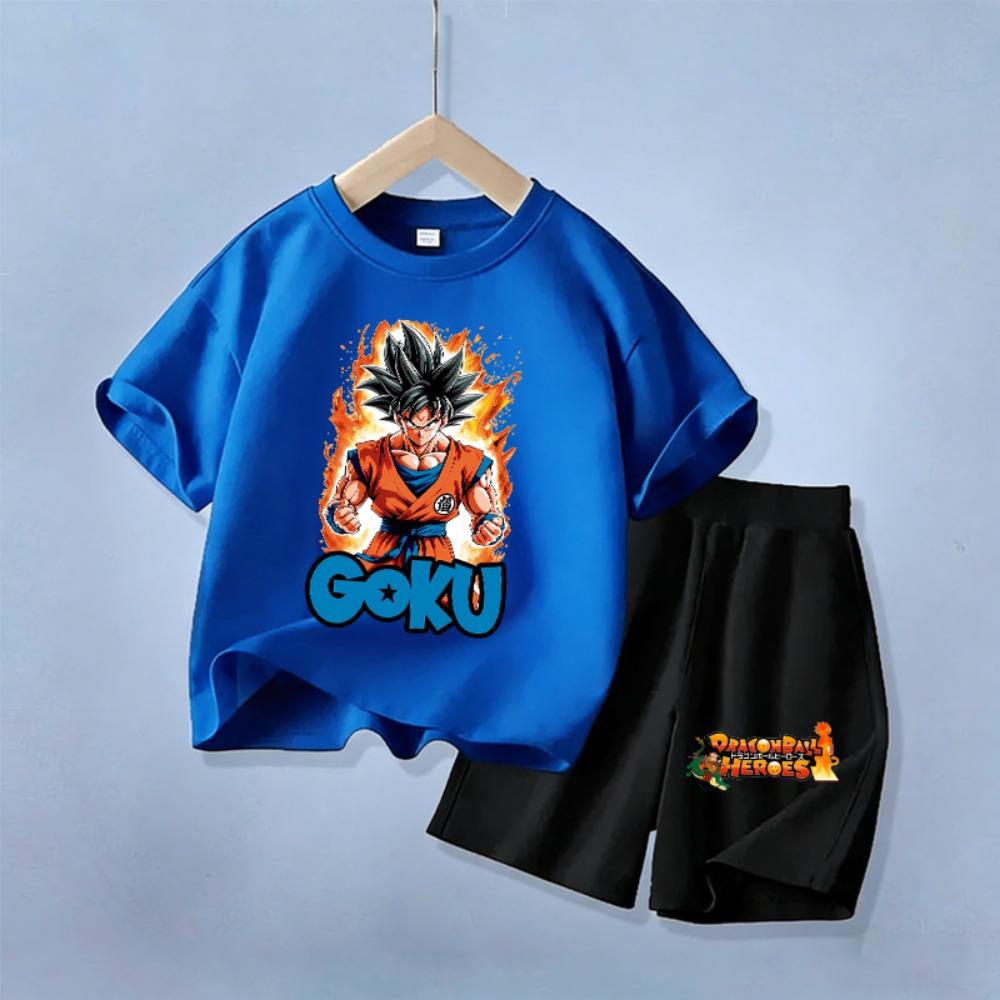 Dragons Ball Boy Summer Sportswear Suit Son Goku Children Tracksuit Outfits Anime Cartoon T Shirt Shorts 2pcs Kids Clothes Set 110