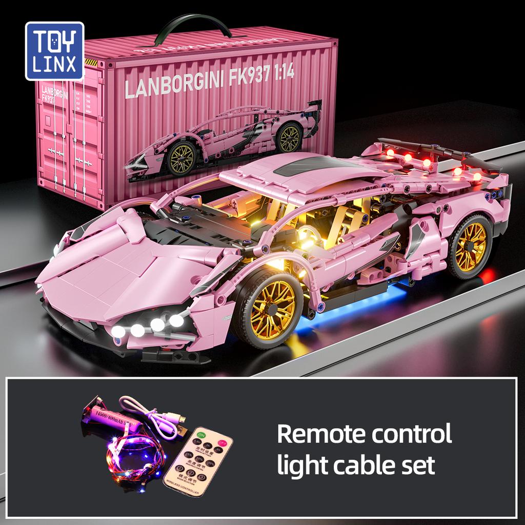 TOYLINX Super Pink Technisches Geschwindigkeitsfahrzeug Bausteine Autorennen Steine Spielzeug Geburtstags- Weihnachtsgeschenke für Kinder