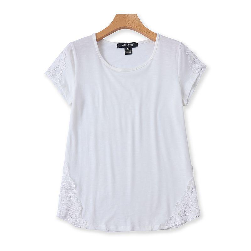 

Женская одежда Лоскутный свободный топ с круглым вырезом Футболка с коротким рукавом White M