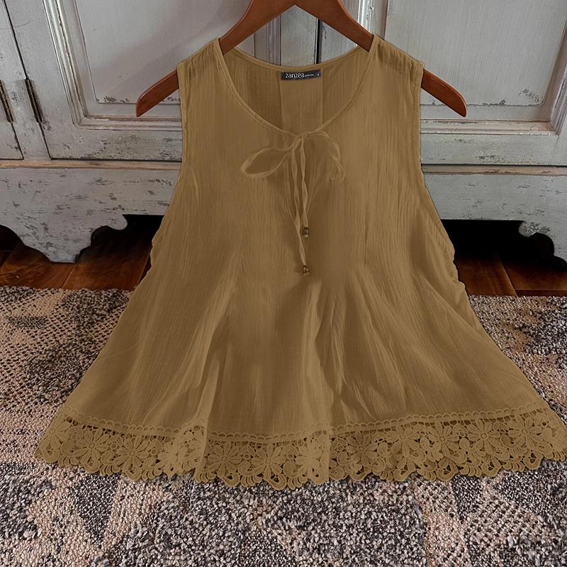 ZANZEA Women Summer Round Neck Sleeveless Lace Vests