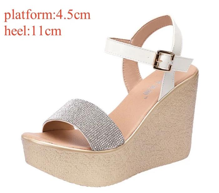 8cm 11cm Small Size 32-43 Fashion Mix Color Rhinestone Platform Wedges Sandals 2024 Thick Sole High Heels Shoes for Office Model