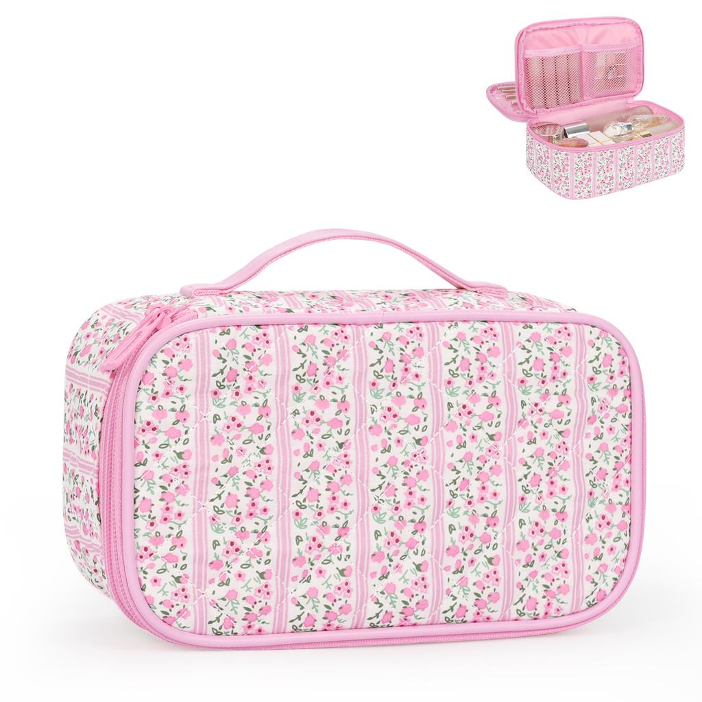 For Portable for Zipper PU Dual-layer Cosmetic Bag Makeup Pouch Brush Holder Multi-Functional for Organizer Travel