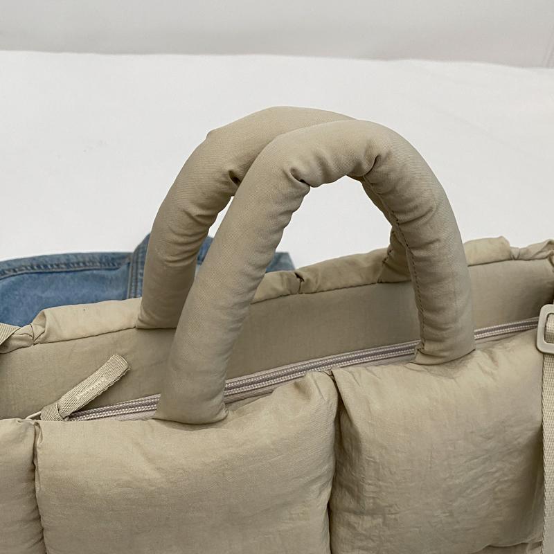 Shoulder Crossbody Bag for Women's Spring Fashion Cotton Padded Handbag Large Capacity Quilted Tote Bag