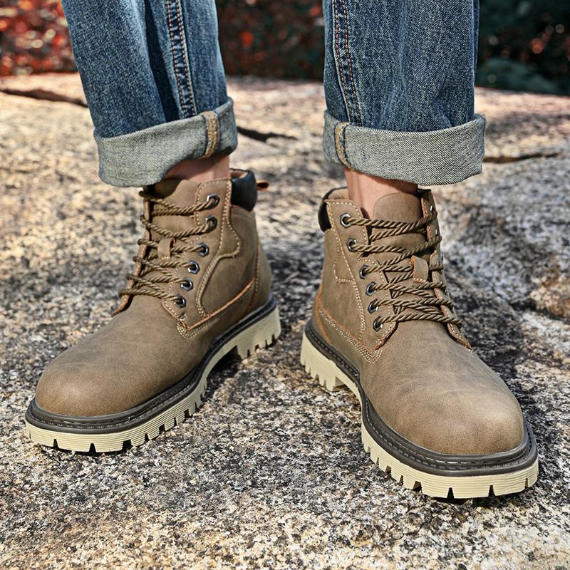 Fashion Business Male High Top Shoes Outdoor Botas New Leather Mens Ankle Boots Autumn Winter Motorcycle Boots  Classic Mens Sneakers