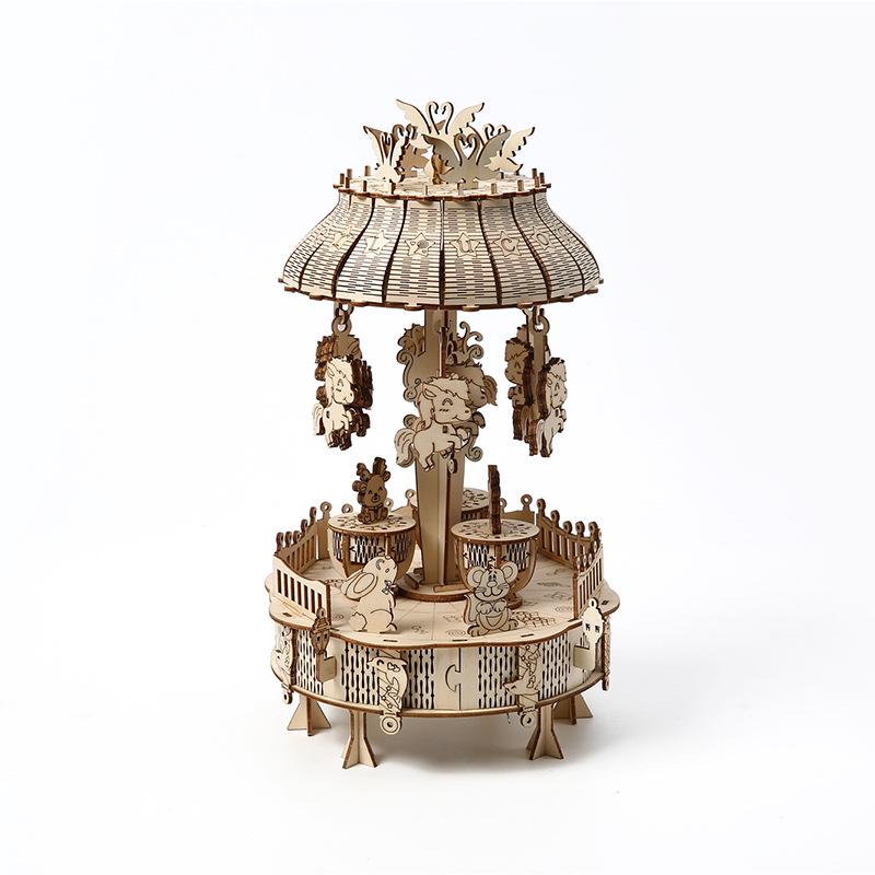 Handmade Wooden Carousel Jigsaw Puzzle Toy – Educational Ornament for Children