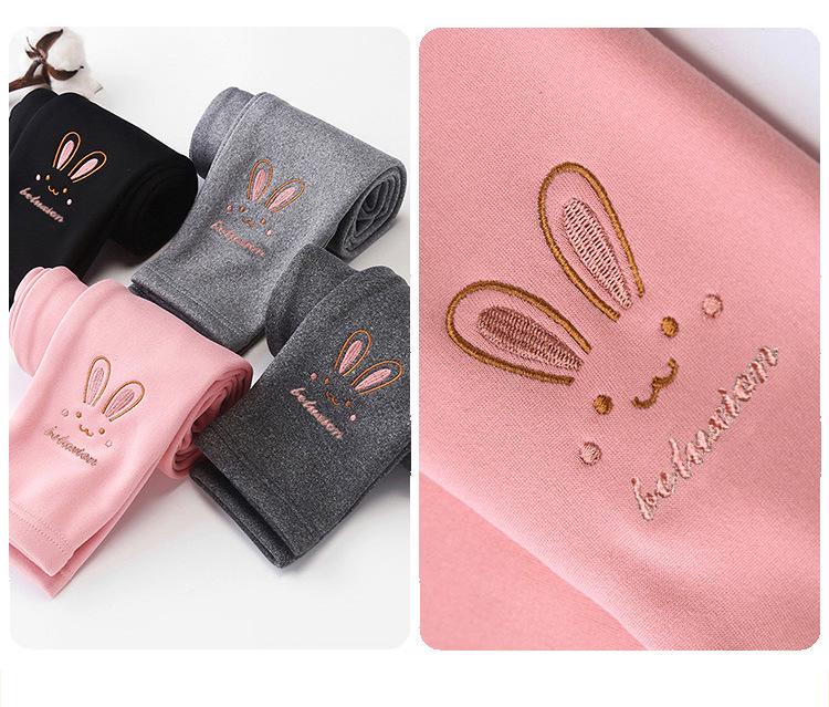Girls' Fleece-Lined Cartoon Leggings: Warm, Slim Fit Pants for Babies, Small To Medium Size, Autumn/Winter Collection