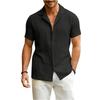 Men'S Fashion Collar Solid Color Shirt Casual Short Sleeved Top