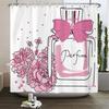Perfume Bottle Flower Shower Curtain Set Black White Stripes Fashion Girl Woman Bathroom Decor Polyester Bath Curtains Hooks