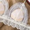 Französisches, ultradünnes, sexy BH-Set für Damen, Schleife, Spitze, Blumen, Stickerei, Unterwäsche, niedlich und süß, atmungsaktiv, Dreieck-Cup-Dessous-Set