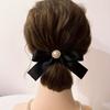 Elegant Scrunchie Black Elegant Minimalist French Bow Hair Scrunchie Imitation Pearl Solid Color Hair Rope, Vintage Style Hair Tie Accessory