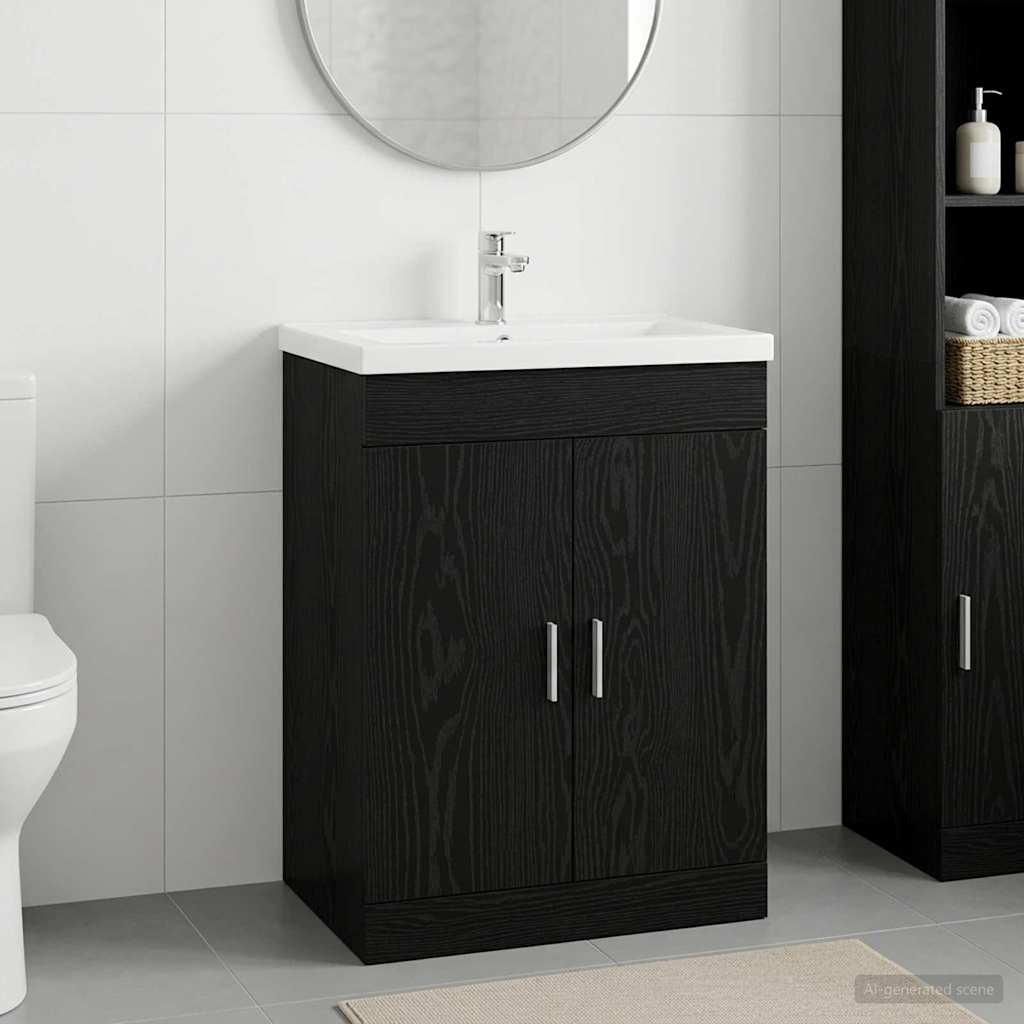 Bathroom Vanity Unit Black Oak 56 x 37.5 x 81 cm Particleboard