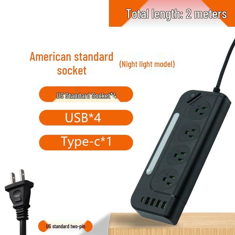 Universal Power Strip with USB Ports - US, UK, EU Standards, Long Cord, Overload Protection Socket