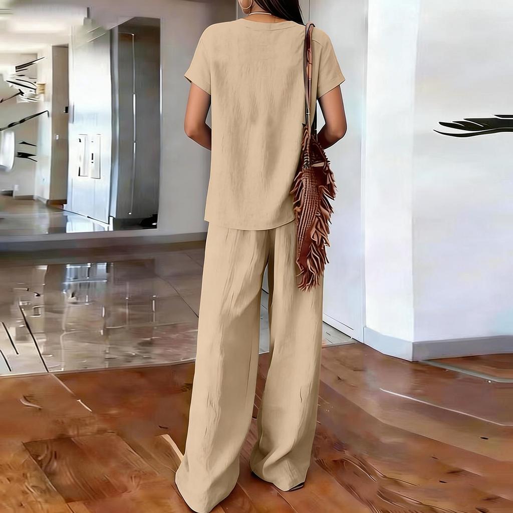 Fashionable And Sexy Women's Spring And Summer Retro Elastic Waist Strap Linen Suit Women's Fashion Color Casual Two-piece Set