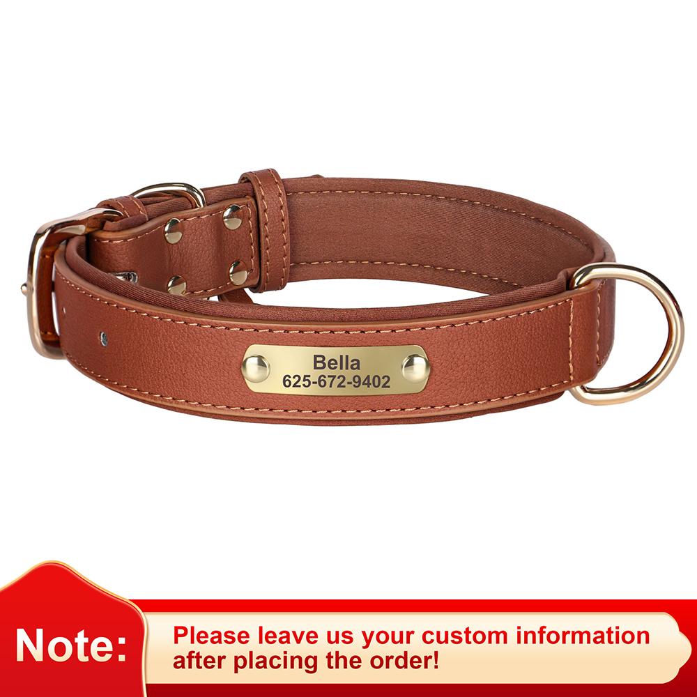 Personalized Dog Collar Soft Leather Dogs ID Tag Collars With Free Engraving Nameplate Anti-lost For Small Medium Dogs Pitbull