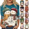 Women's Casual Christmas T-Shirt with Printed Neck and Three-Quarter Sleeve for Holiday