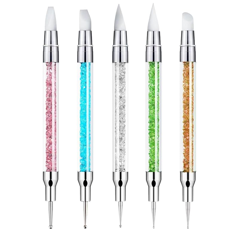 Nail Art Sculpture Pen, 5Pcs Dual Tipped Dotting Pen and Silicone Nail Tools for Resin, Silicone Brushes, Acrylic Pen, Nail Art Brushes, Nail Foil