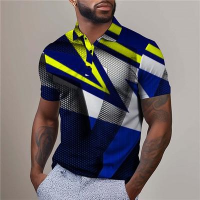 Polo homme manches courtes rayé imprimé 3D hauts mode polyester respirant confortable polos