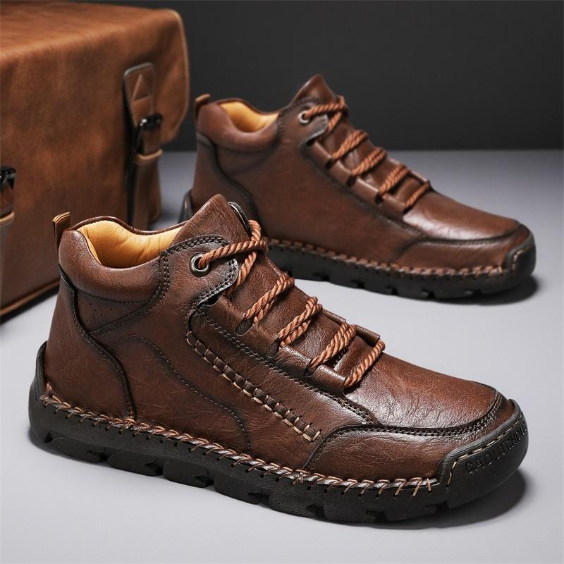 Autumn and Winter Plus Size Shoes Retro High Top Shoes, Men's Leather Boots Fashionable Mid-range Men's Ankle Boots