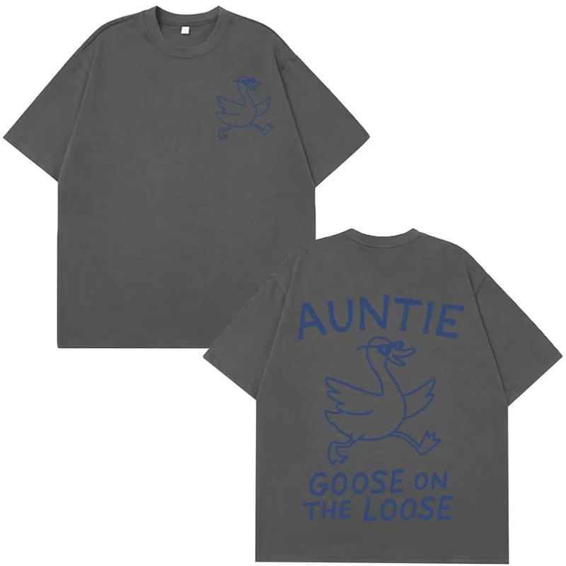 Auntie Goose On The Loose Funny Retro Print Tshirt Unisex Unisex Harajuku Tshirts Shortsleeved Loose Casual Highquality Tshirts