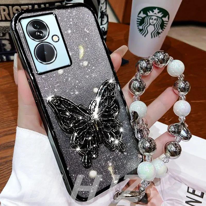 3D Butterfly Phone Holder Bead bracelet Glitter Case for Xiaomi Redmi 15C 15 14C 13C 13X Note 15 14 13 Pro Plus 14S Stand Cover