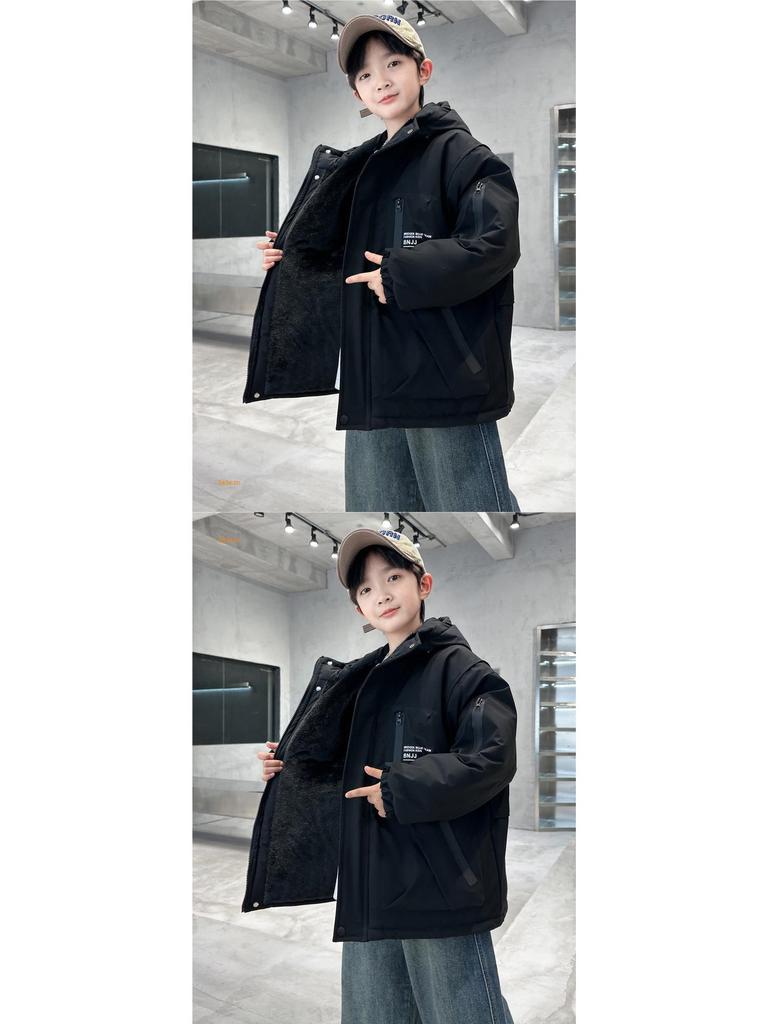 Boys' 2025 Quilted Hooded Windbreaker Jacket: Stylish Autumn/Winter Casual Top for Big Boys