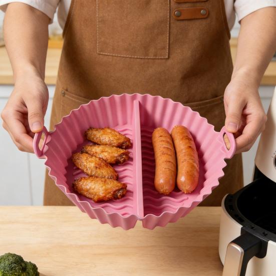 Silicone Air Fryer Liner with Dividers Non-Stick Baking Mat for Toaster Oven & Grill Reusable Dishwasher Safe Heat Resistant Air