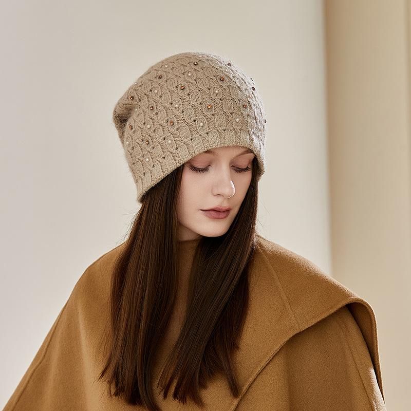Hat Women's Autumn and Winter New Wool Hat Warm Winter Knitted Hat Women's Fashion Versatile Sequined Stack Hat
