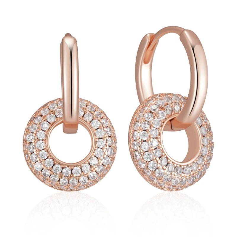 Golden Bagel Pendant Full Paved Zircon Women Blingling Hoop Earrings Fashion Women Costume Jewelry Matching Wedding Party