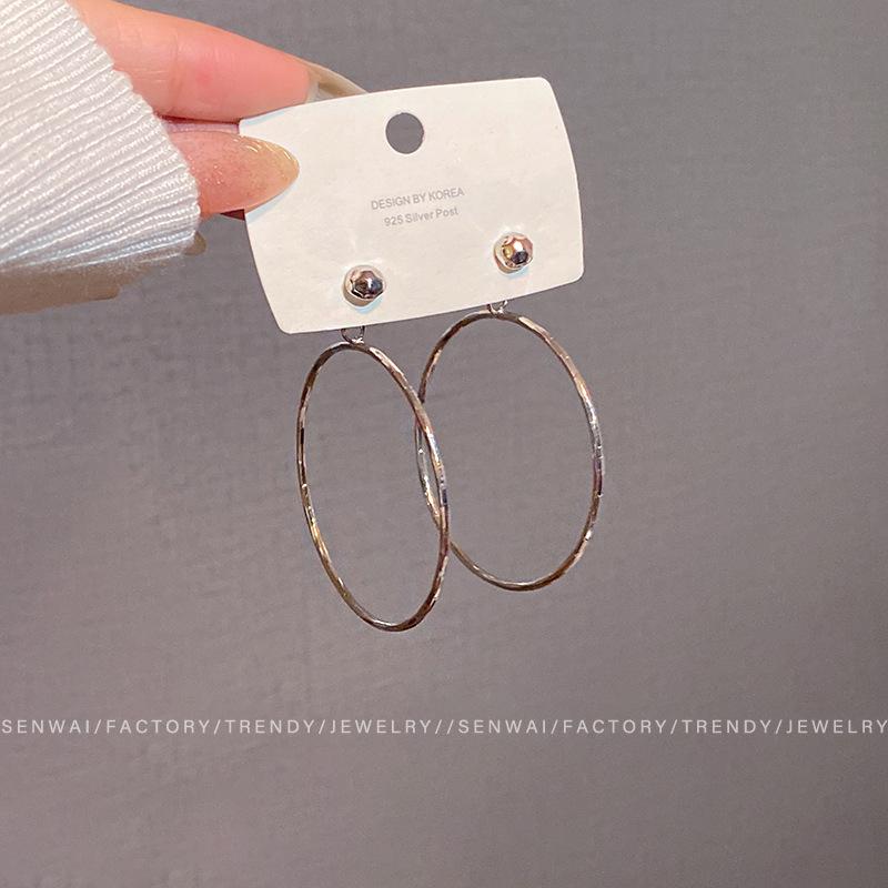 Korean Ins Style Rear Hanging Large Plain Ring Earrings Women's Niche Design Stud Earrings Fashion Temperament Earrings