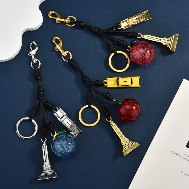 Fashionable Fruits Construction Tower Car Keychain For Women Girls High-End Backpack Decoration Exquisite Accessories Gifts