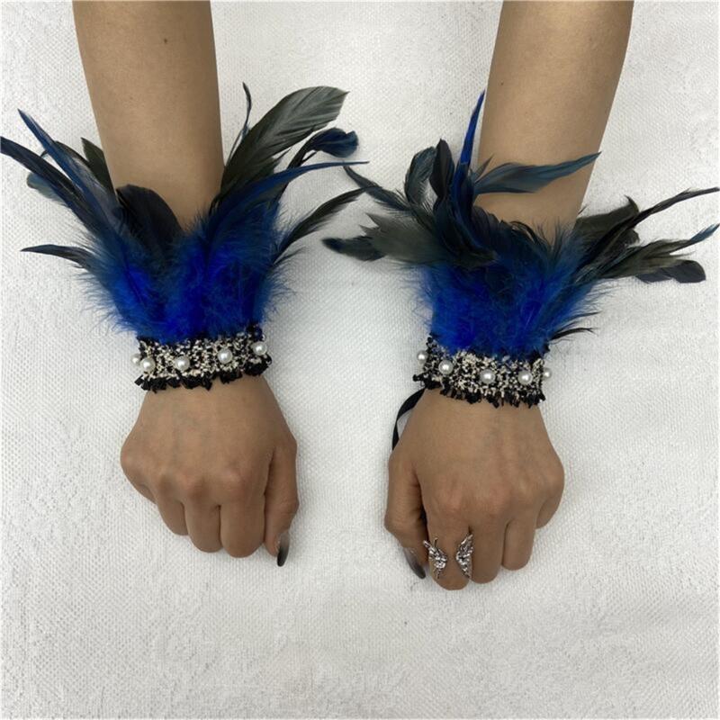 Середньовічні пір'яні браслети на зап'ястя для дівчат, еластичний браслет для дівчат, для фотосесії, декоративний жіночий пір'яний браслет на зап'ястя