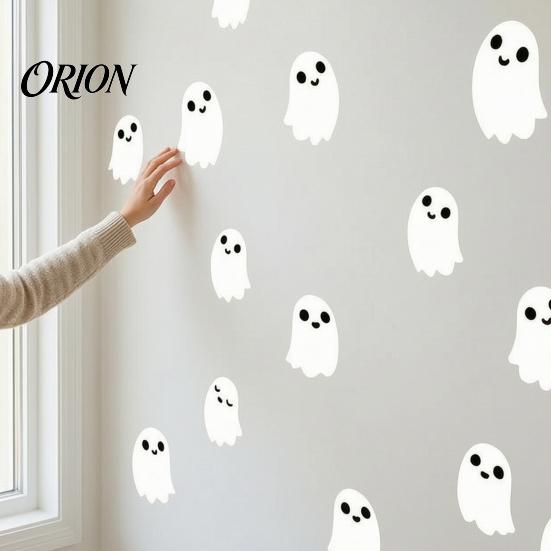 Night Light Room Wall Accents Halloween Glow-in-the-Dark Stickers, Cute Cartoon Pumpkin Ghost Decals, Waterproof Removable Atmosphere Decor