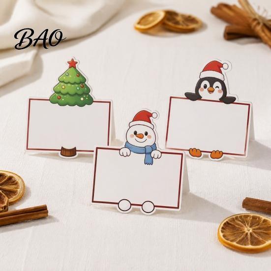 Santa Claus Name Tags Christmas Party Place Card Holders, Cartoon Reindeer Tag Stands Paper Food Labels for Buffet Table Seating, Festive DIY Write-On