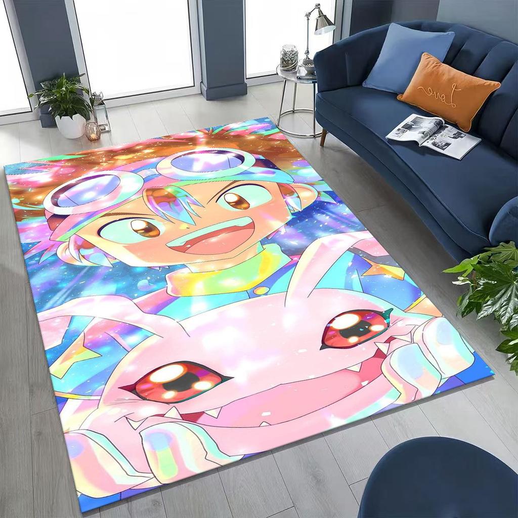 Retro Digimon Adventure Angewomon Agumon Cartoon Rug for Bedroom Living Room Sofa Home Doormat Decor,Kids Non-slip Floor Mat