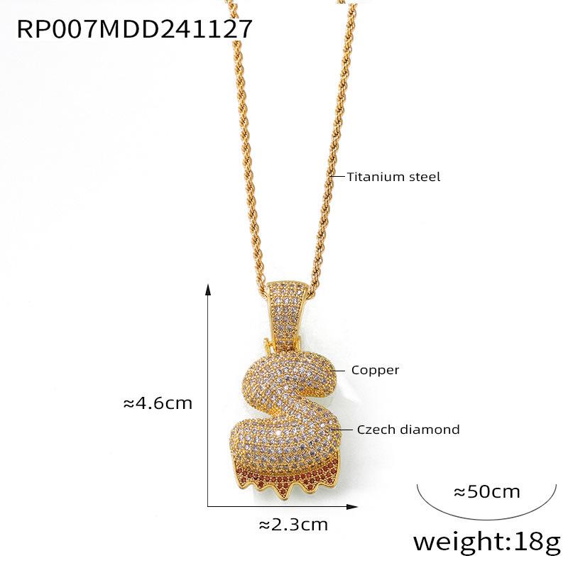 Elegant European-Style Necklace: Women's 26-Letter Diamond-Inlaid Copper Pendant on Titanium Steel Clavicle Chain