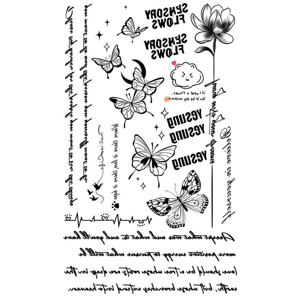Y2K Sexy Butterfly English Cross Finger Waist Belly Tattoo Sticker Holiday Party Decoration Sticker