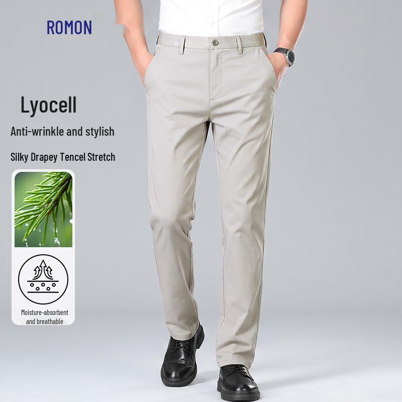 Luomeng Herren Tencel Lyocell Knitterfest Gerade geschnittene Anzughose