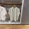 1116 Summer New Women's Hemp Blended Open Neck Striped Shirt Short Sleeve Shirt Loose Top Women's 171611