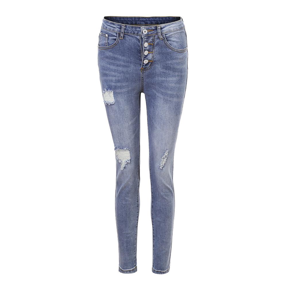Women High Waisted Hole Skinny Denim Jeans Stretch Trousers Pants Calf  Jeans